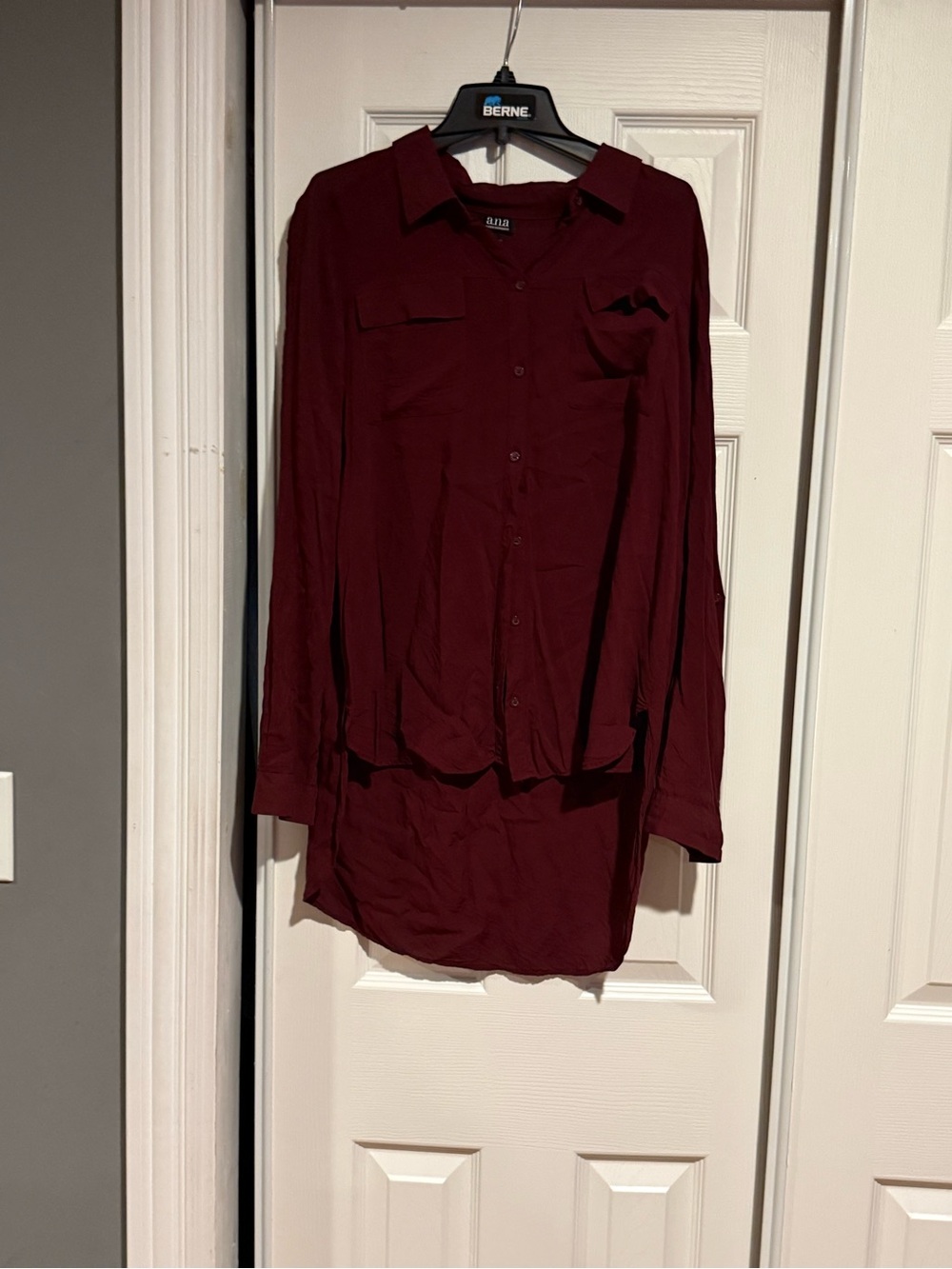 a.n.a Longline Button-Down Shirt - Burgundy